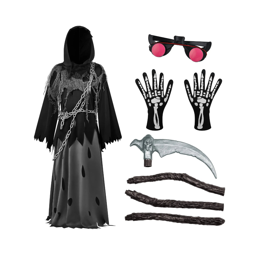 Spooky Specter Kids' Hooded Costume with Illuminating Eyes