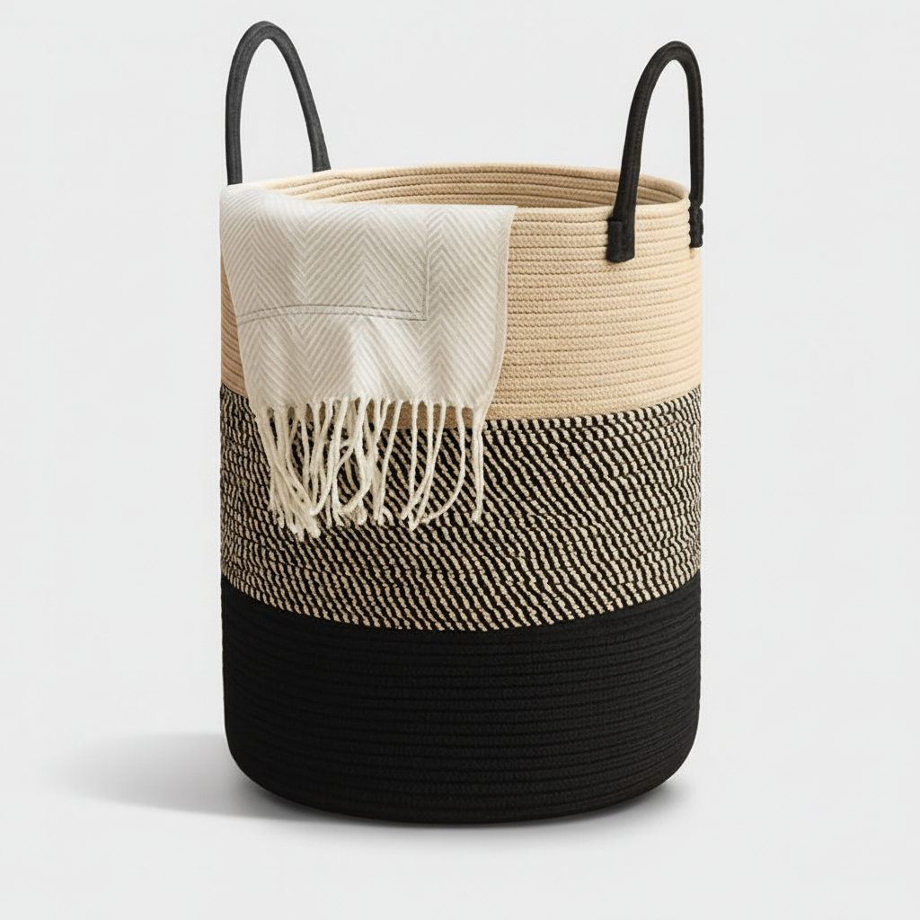 Woven Cotton Rope Basket for Laundry - Large Capacity