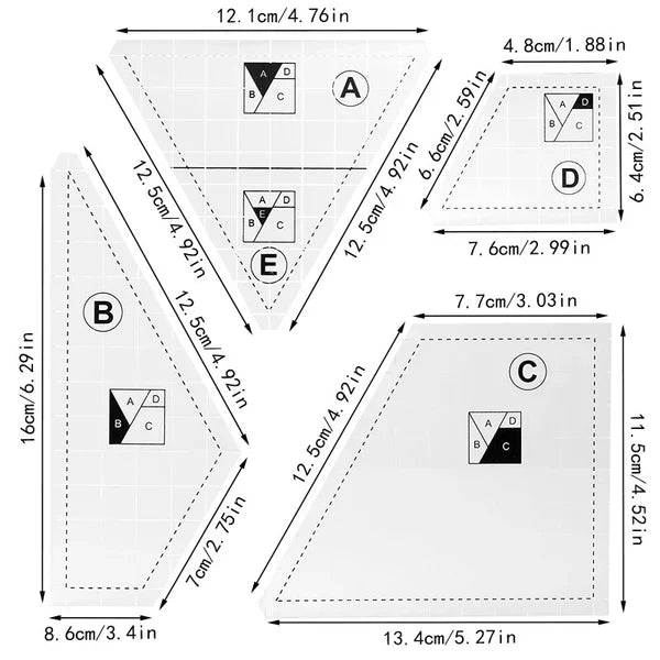 Precision Quilting Cutting Templates - 4 Piece Set