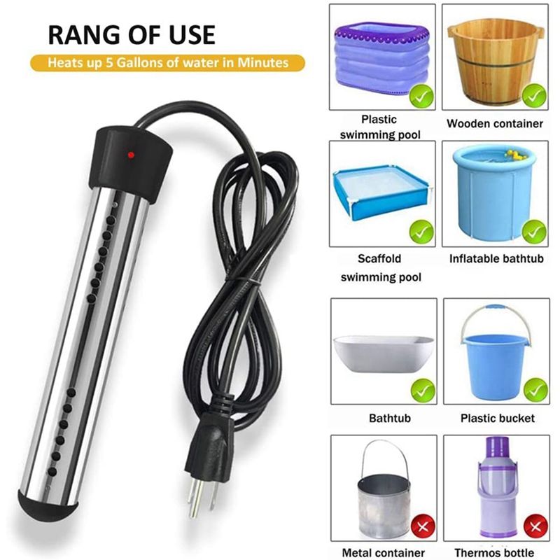 AquaBlitz 1500W Portable Immersion Heater - Efficient Water Heating Solution