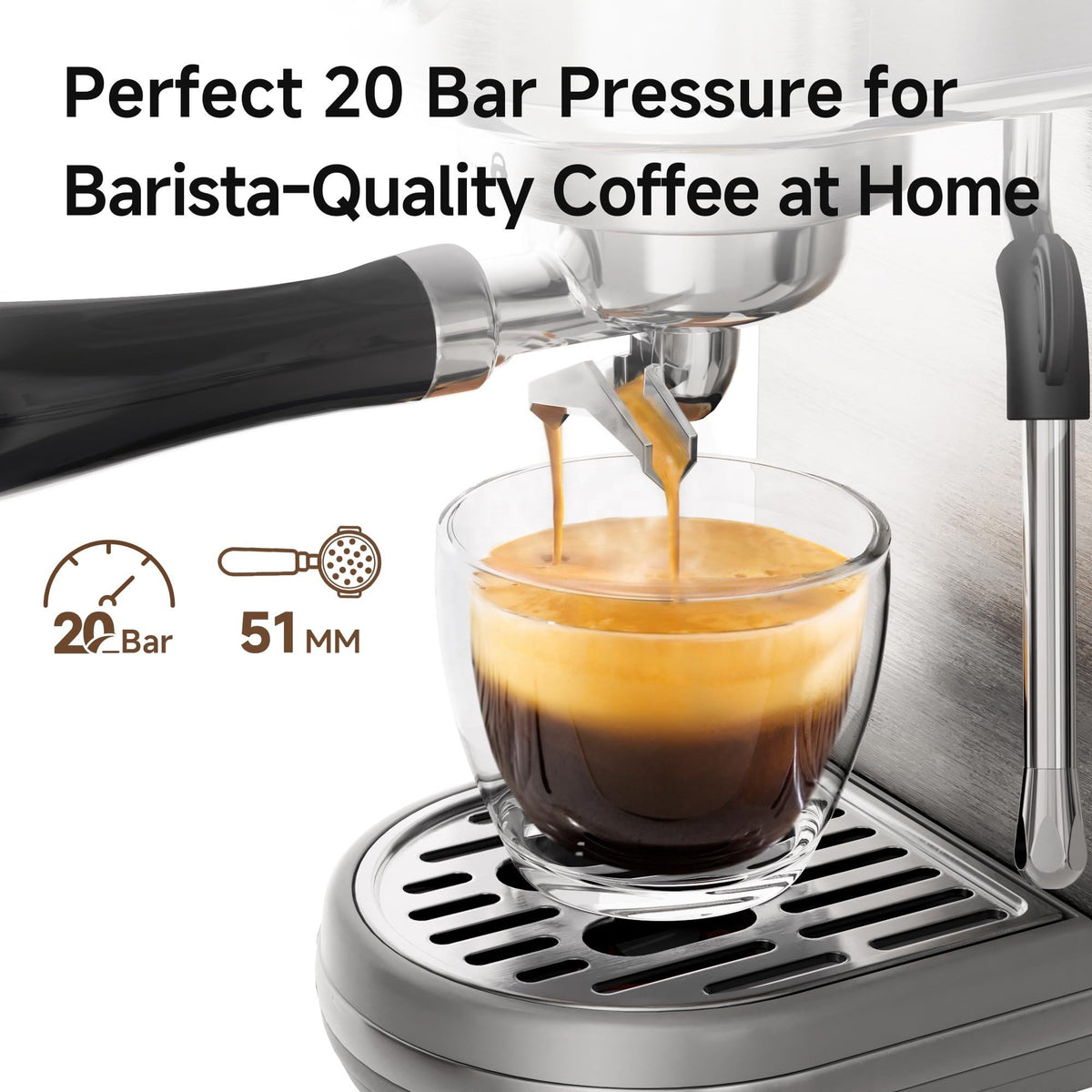 BrewMaster 20-Bar Espresso Maker | Semi-Automatic Coffee Machine with Milk Frother