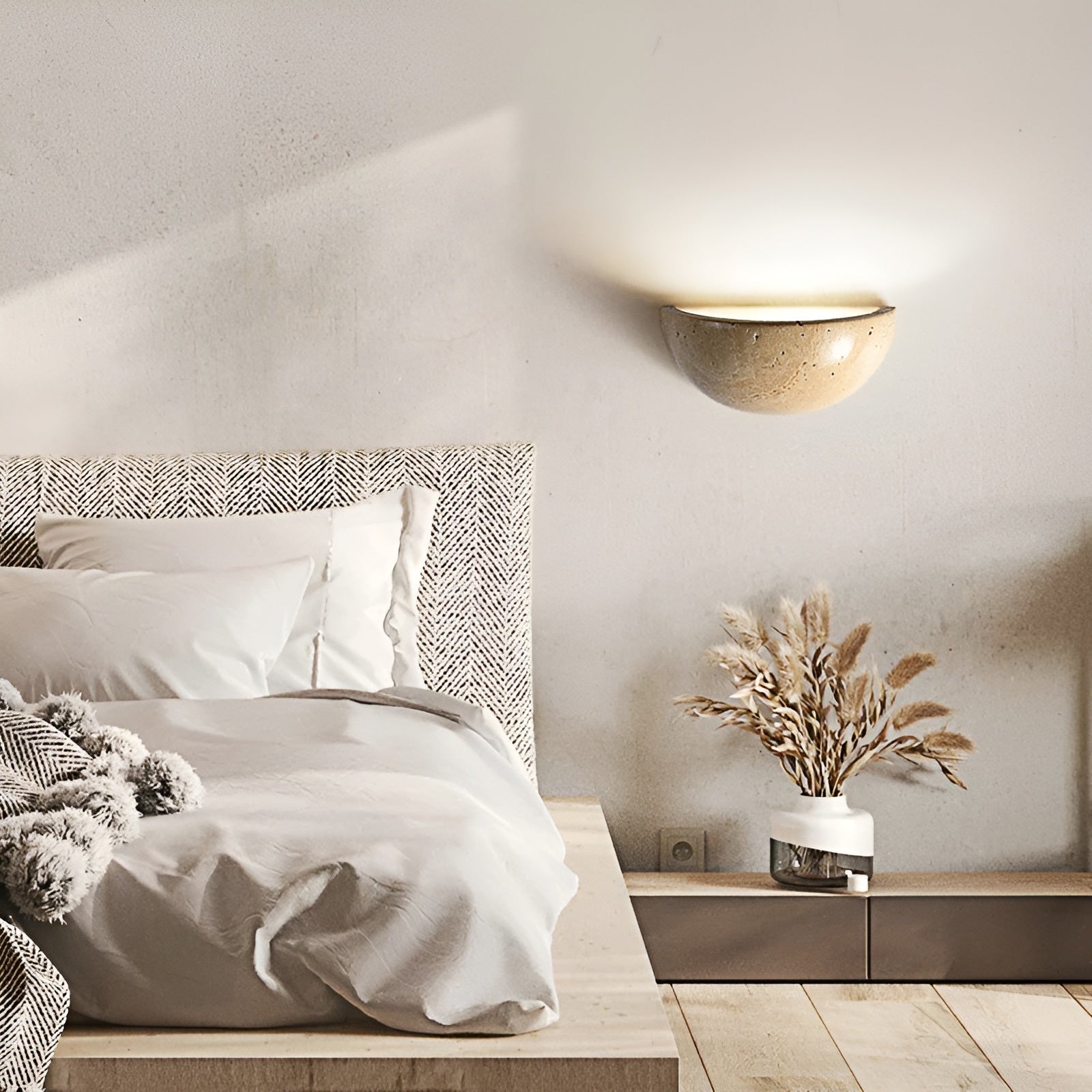 WabiSleek Semi-Circular Stone Wall Lamp