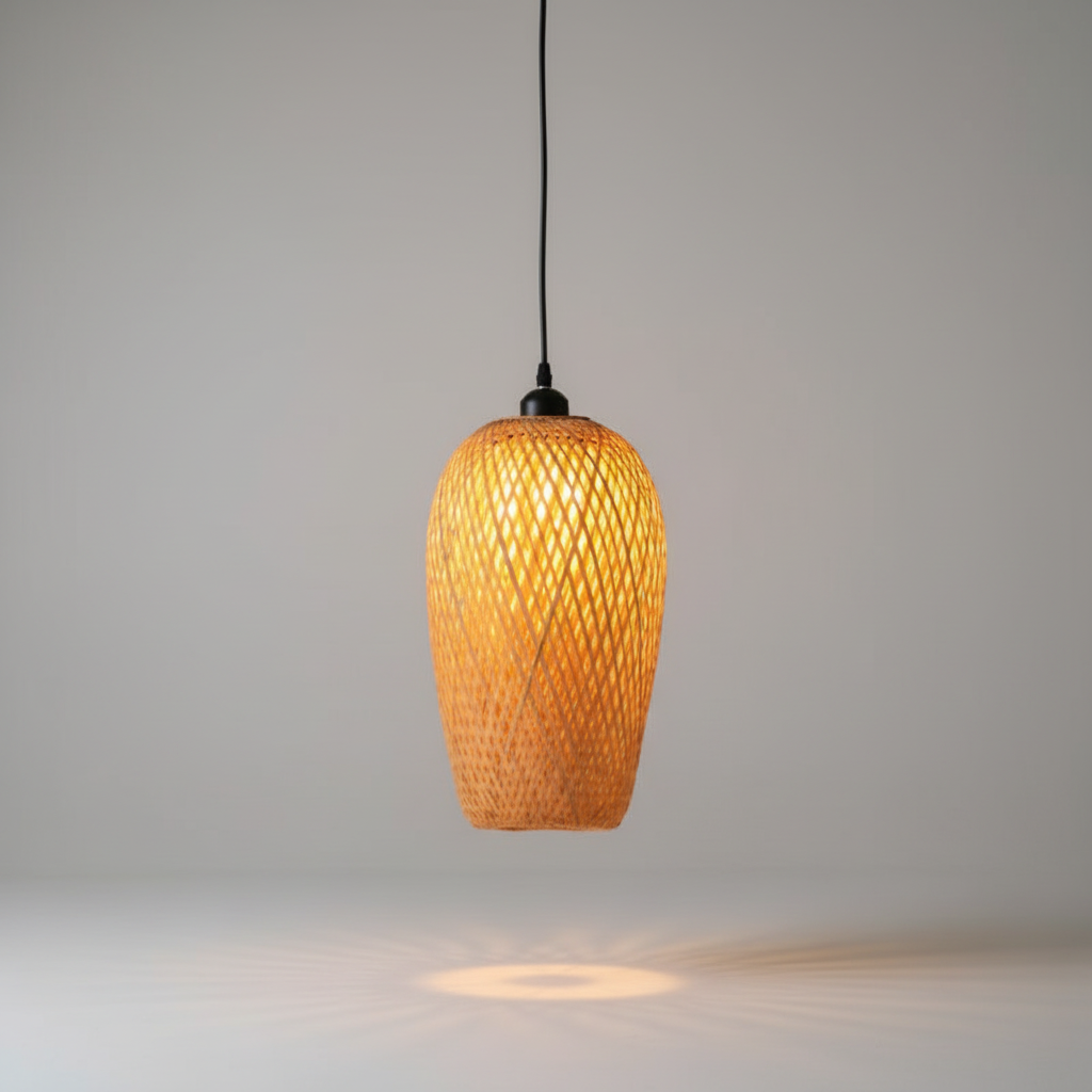 Rattan Hanging Light Fixture - Handcrafted Woven Design