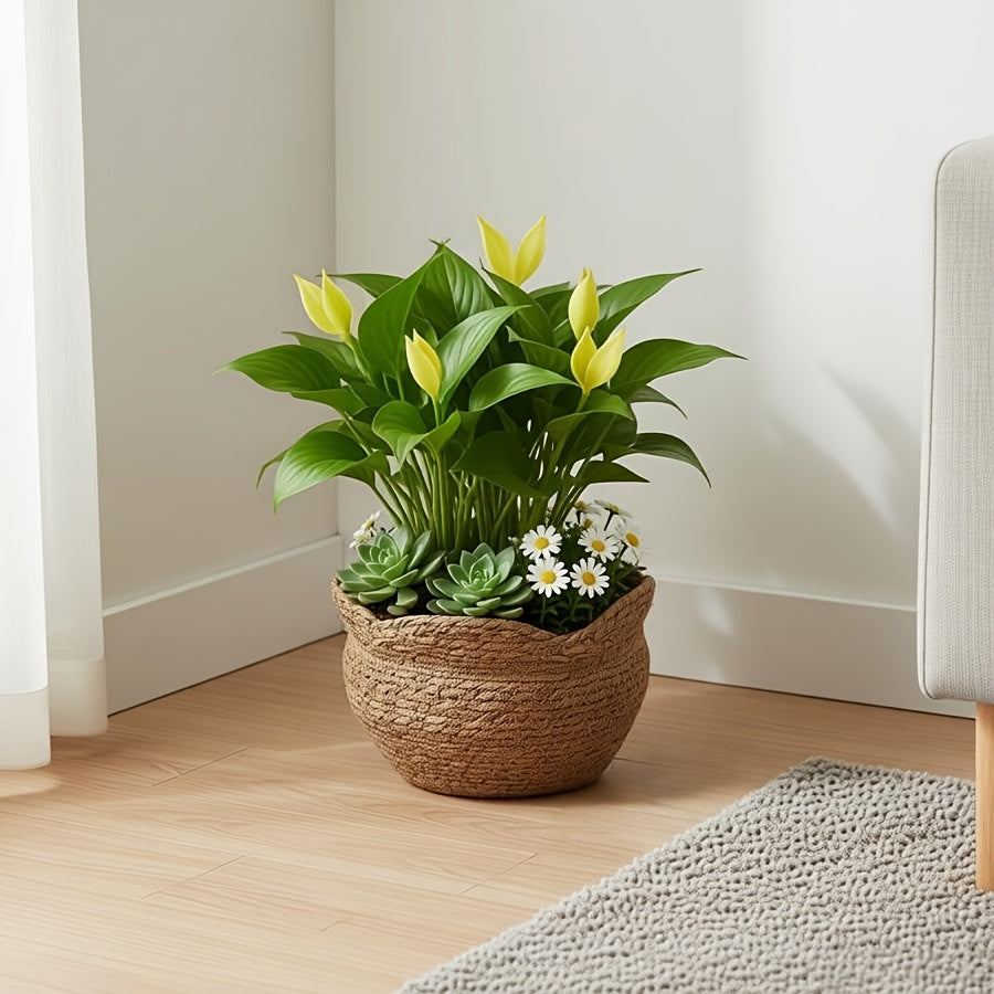 Elegant Woven Basket Planter for Indoor Greenery