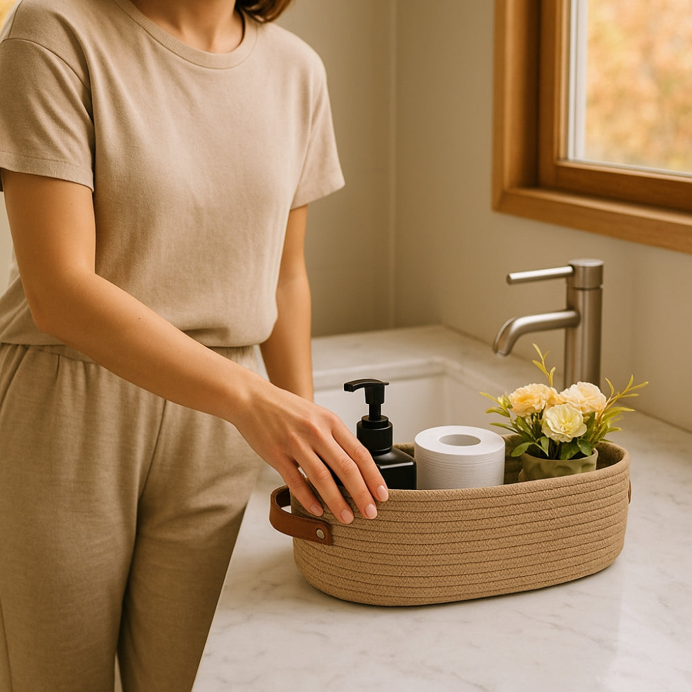 Natural Fiber Storage Basket with Easy-Grip Handles