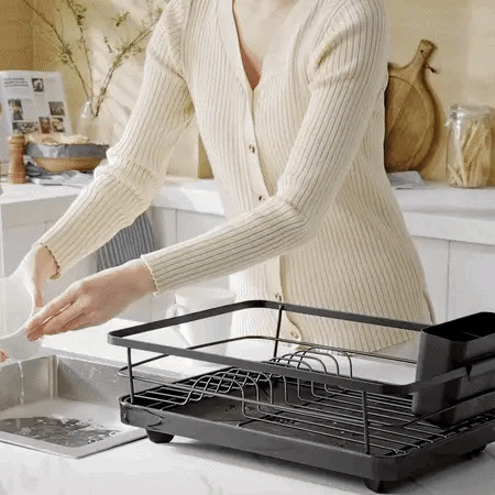 Robust Stainless Steel Dish Organizer with Smart Drainboard & Utensil Holder