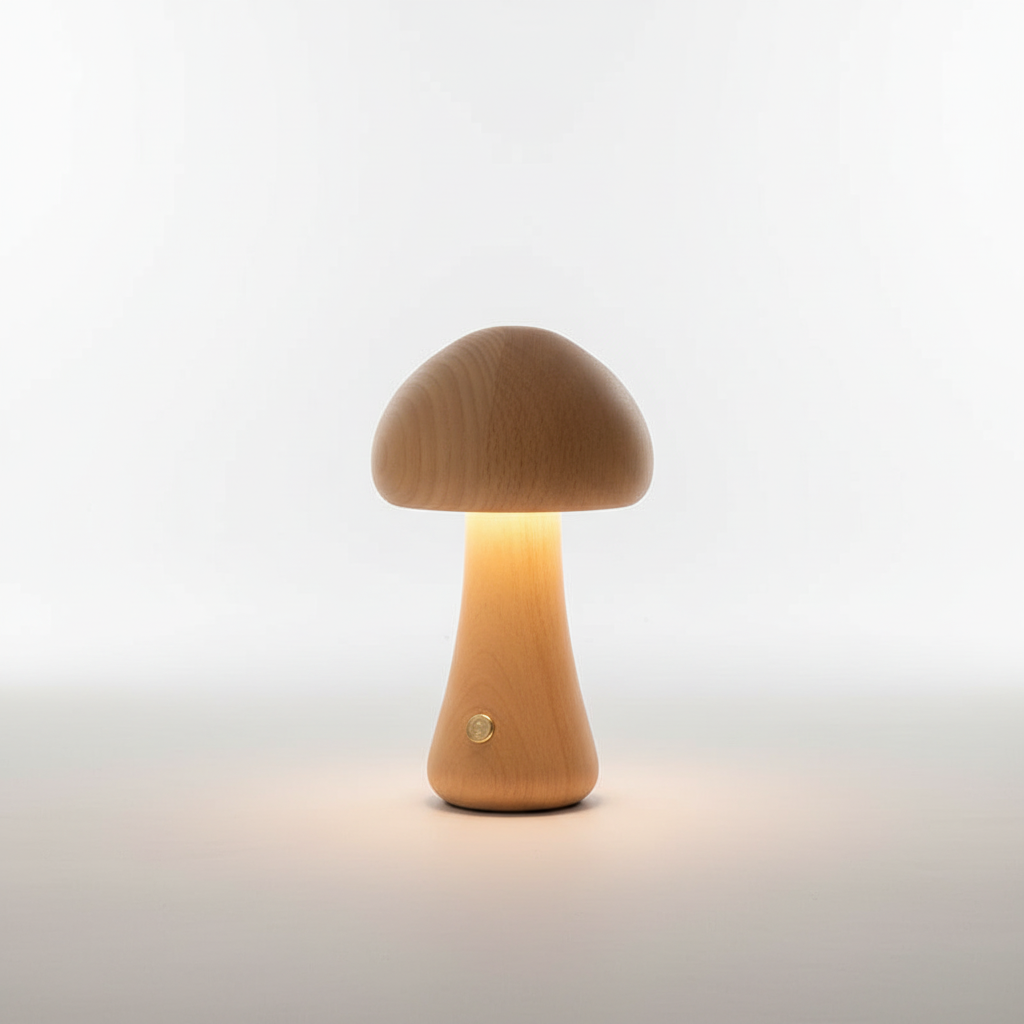 Glow-In-The-Dark Wooden Mushroom Lamp