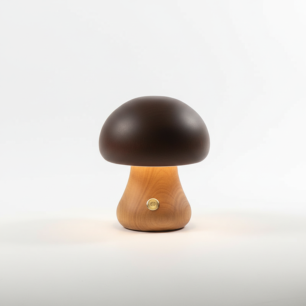 Glow-In-The-Dark Wooden Mushroom Lamp