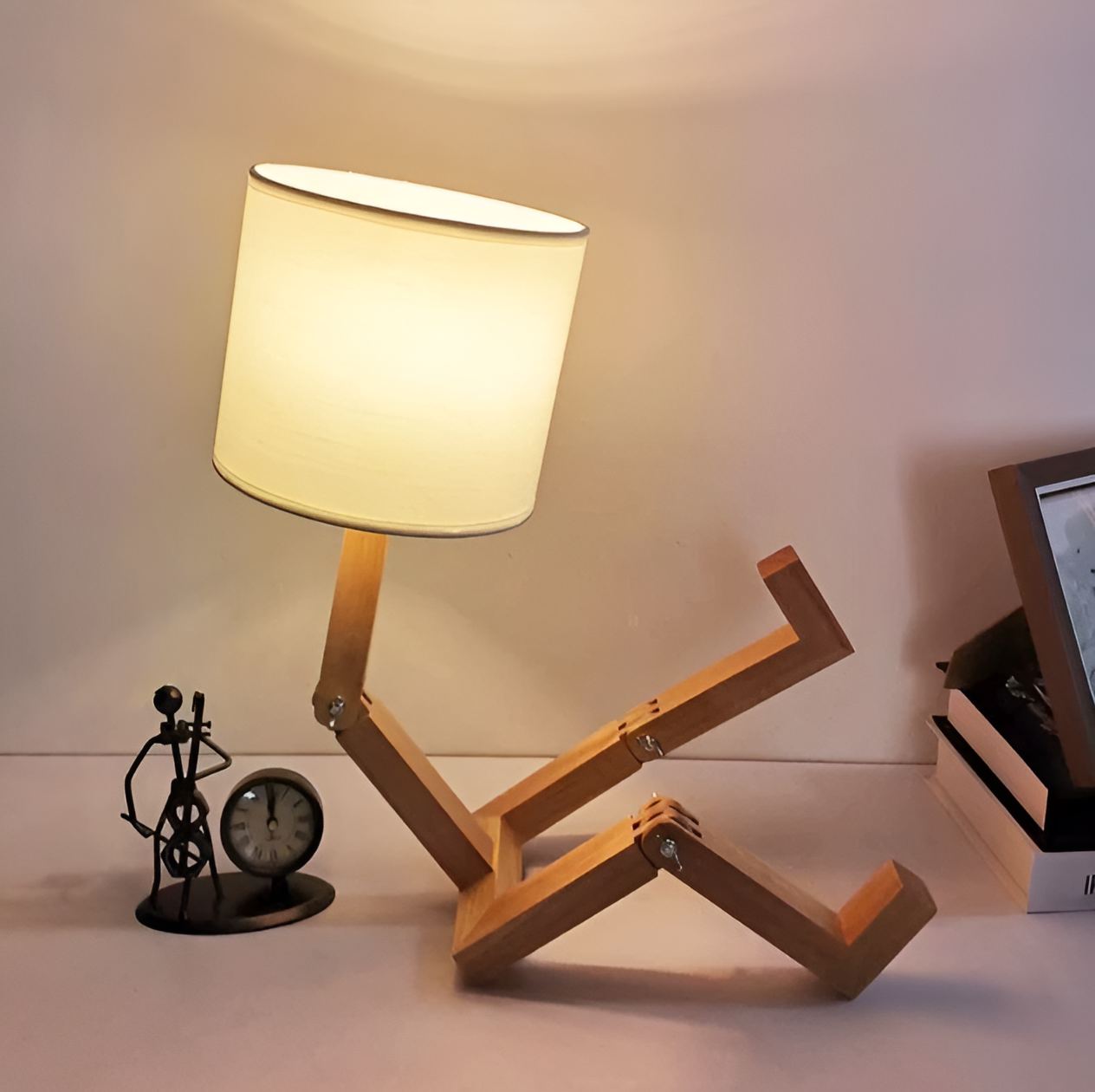 Solid Wood Flexible Desk Lamp with Robot Design