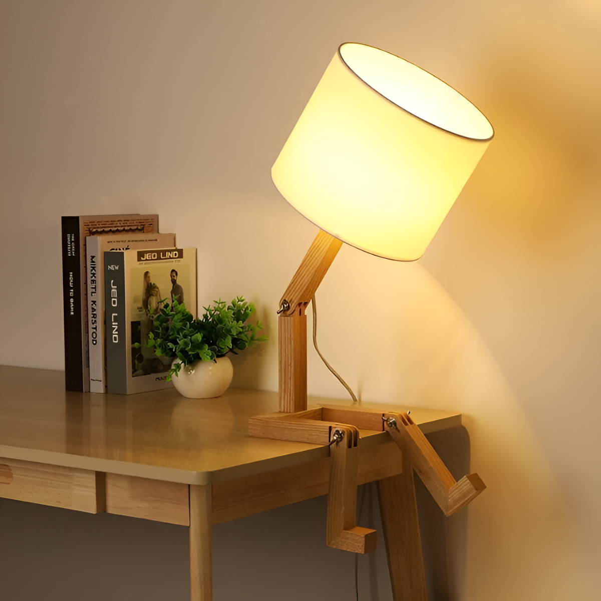 Solid Wood Flexible Desk Lamp with Robot Design