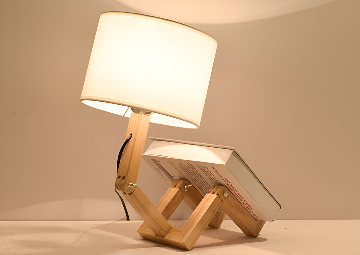 Solid Wood Flexible Desk Lamp with Robot Design