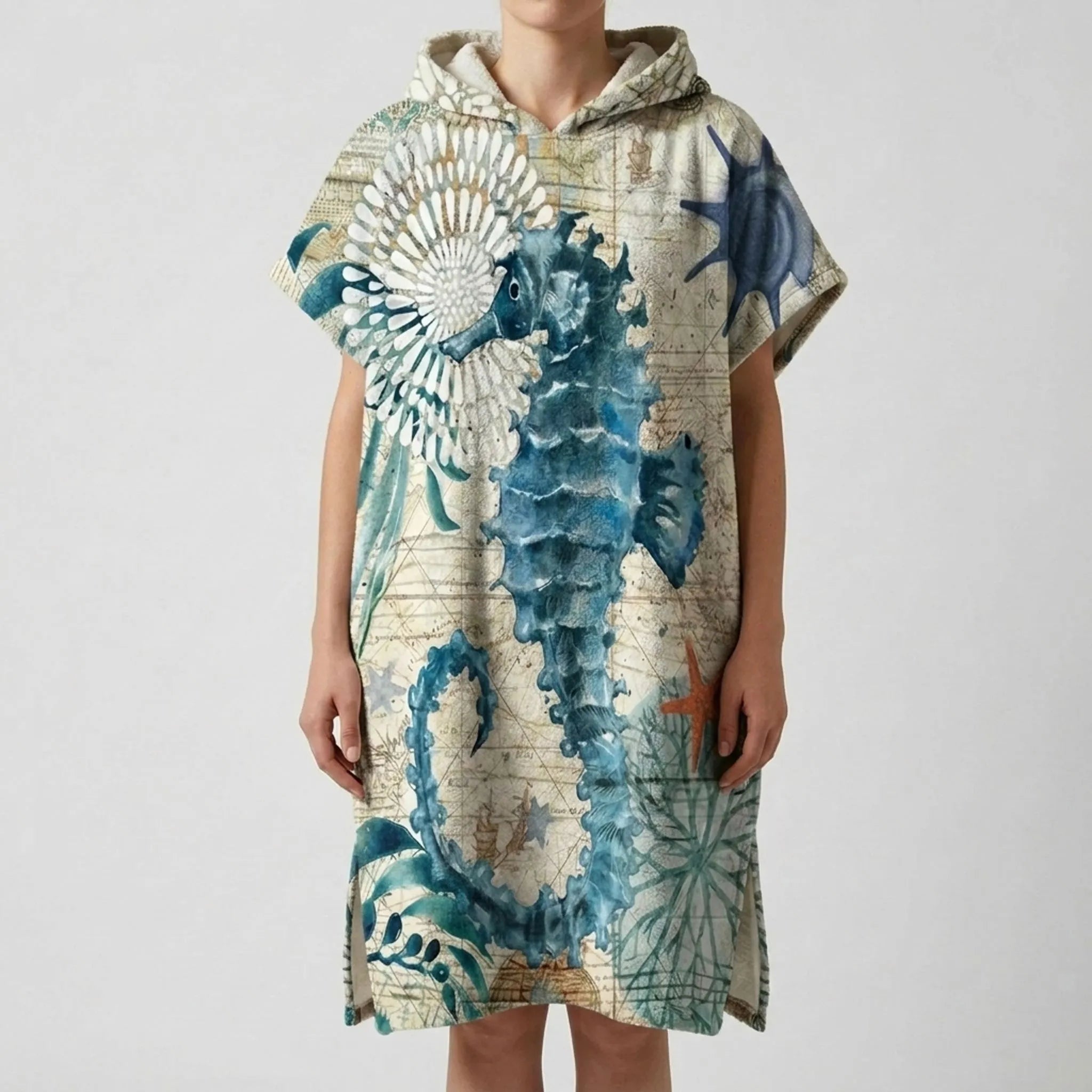 Coastal Hooded Poncho for Beach Use
