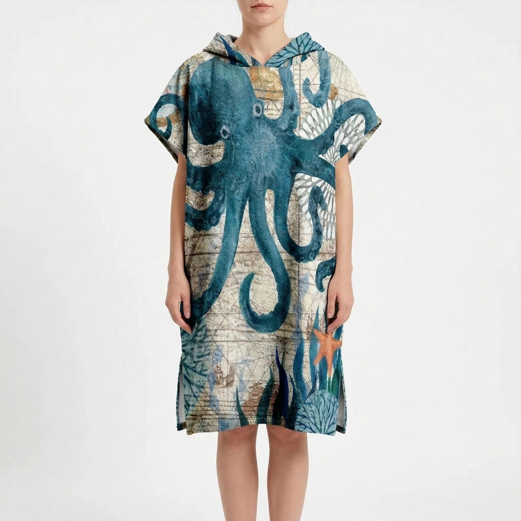 Coastal Hooded Poncho for Beach Use