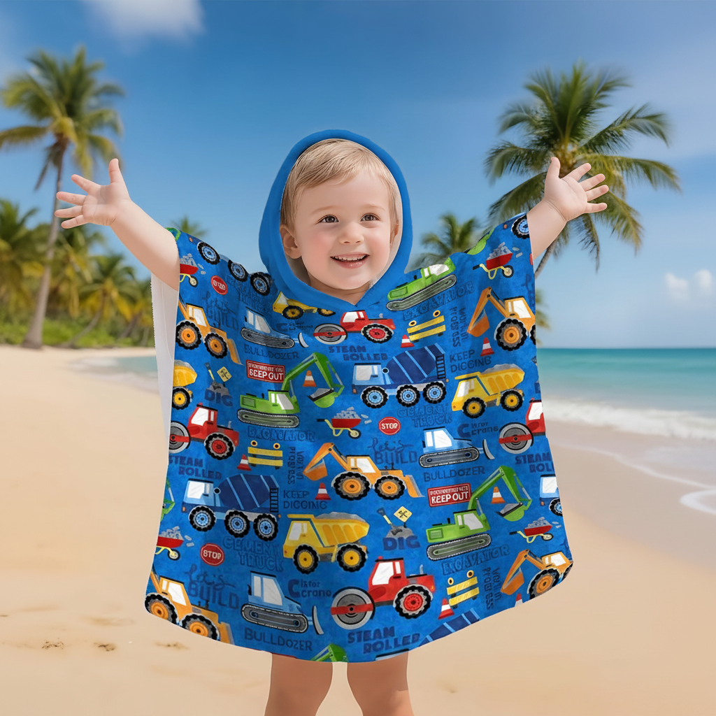 Construction-Themed Hooded Kinderponcho for Kids