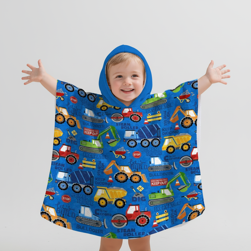 Construction-Themed Hooded Kinderponcho for Kids