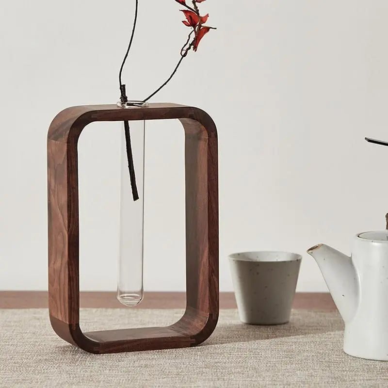 Elegant Hydroponic Display Vase with Wooden Stand