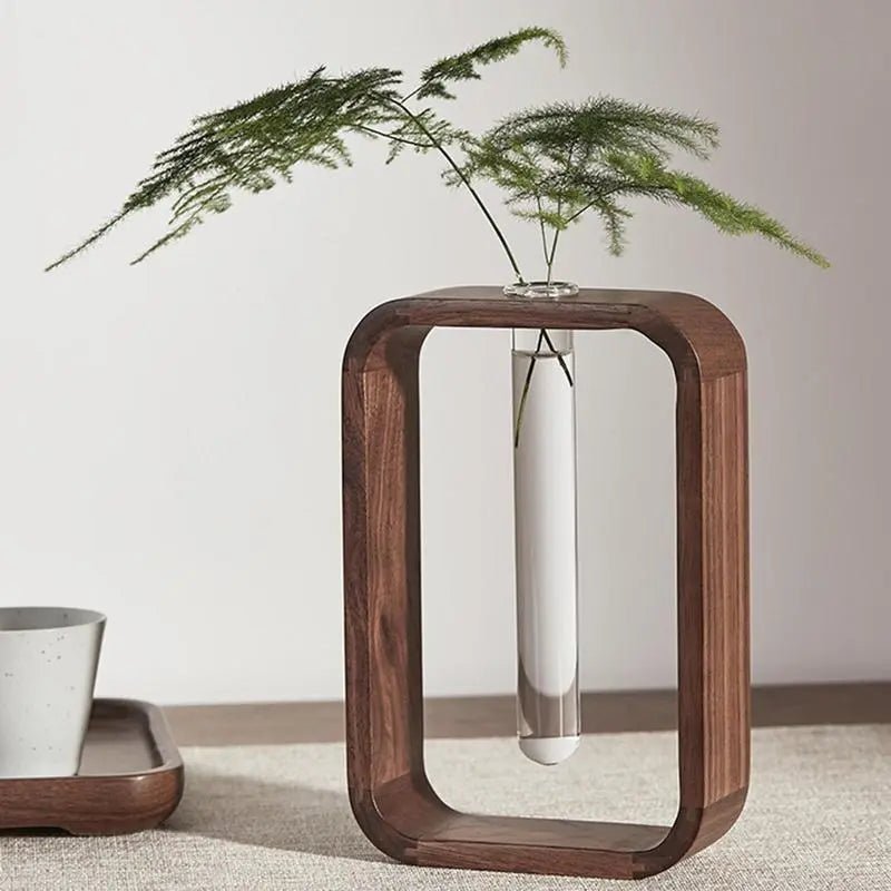 Elegant Hydroponic Display Vase with Wooden Stand