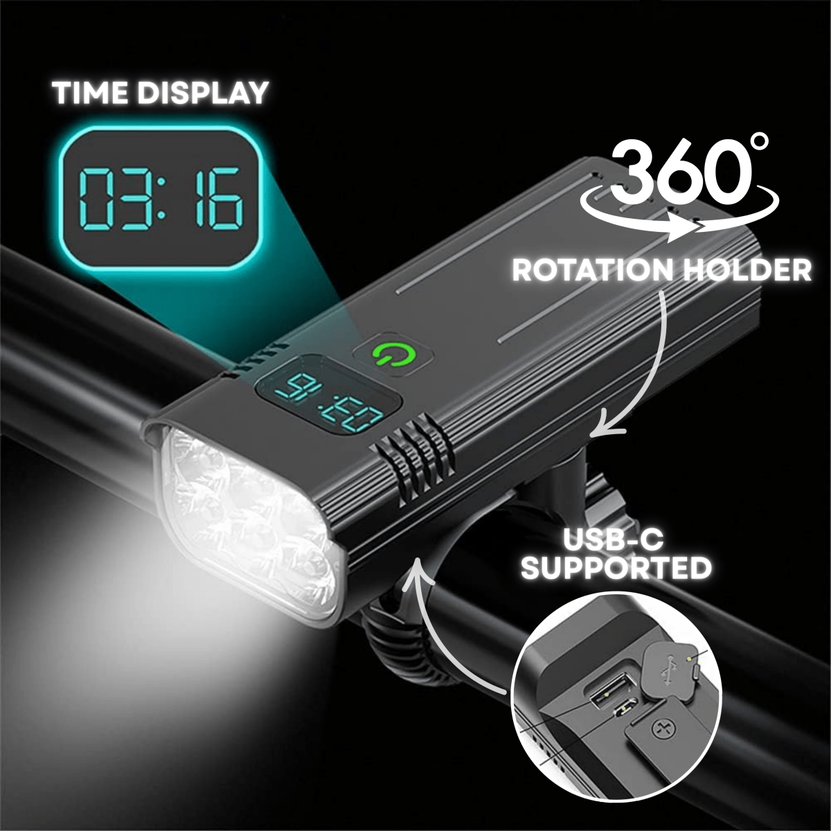 Ultra Bright 5000 Lumen Bicycle Light with USB-C Rechargeable Battery