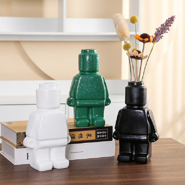 Robot Flower Pots in Ceramic - Brick Design Planters