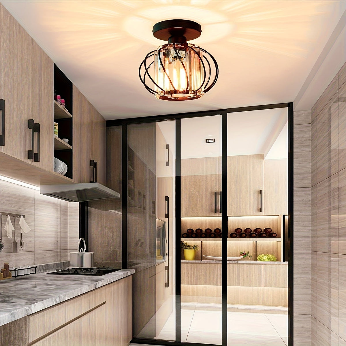 Sleek Industrial Style Semi-Flush Mount Ceiling Light with Glass Shade