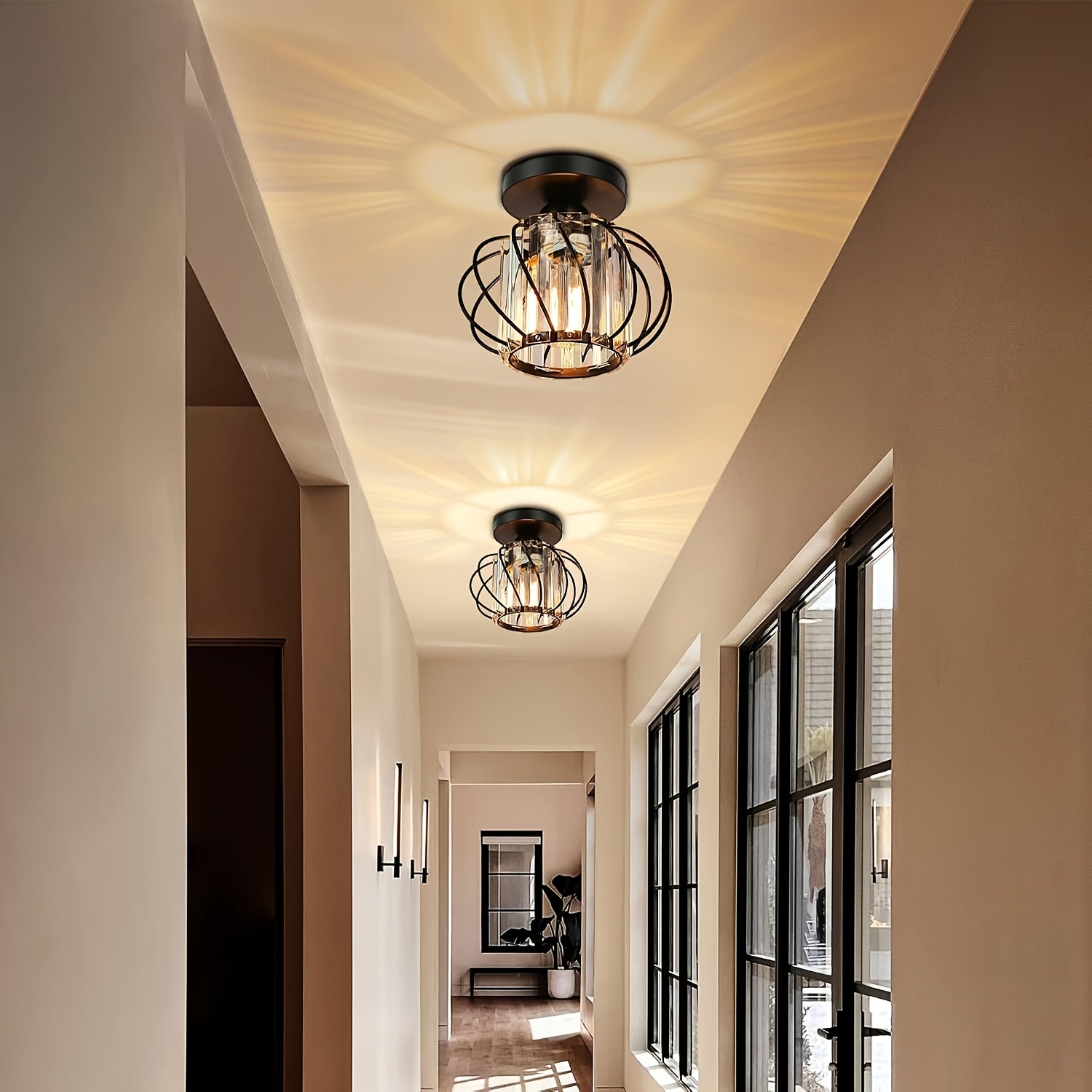 Sleek Industrial Style Semi-Flush Mount Ceiling Light with Glass Shade