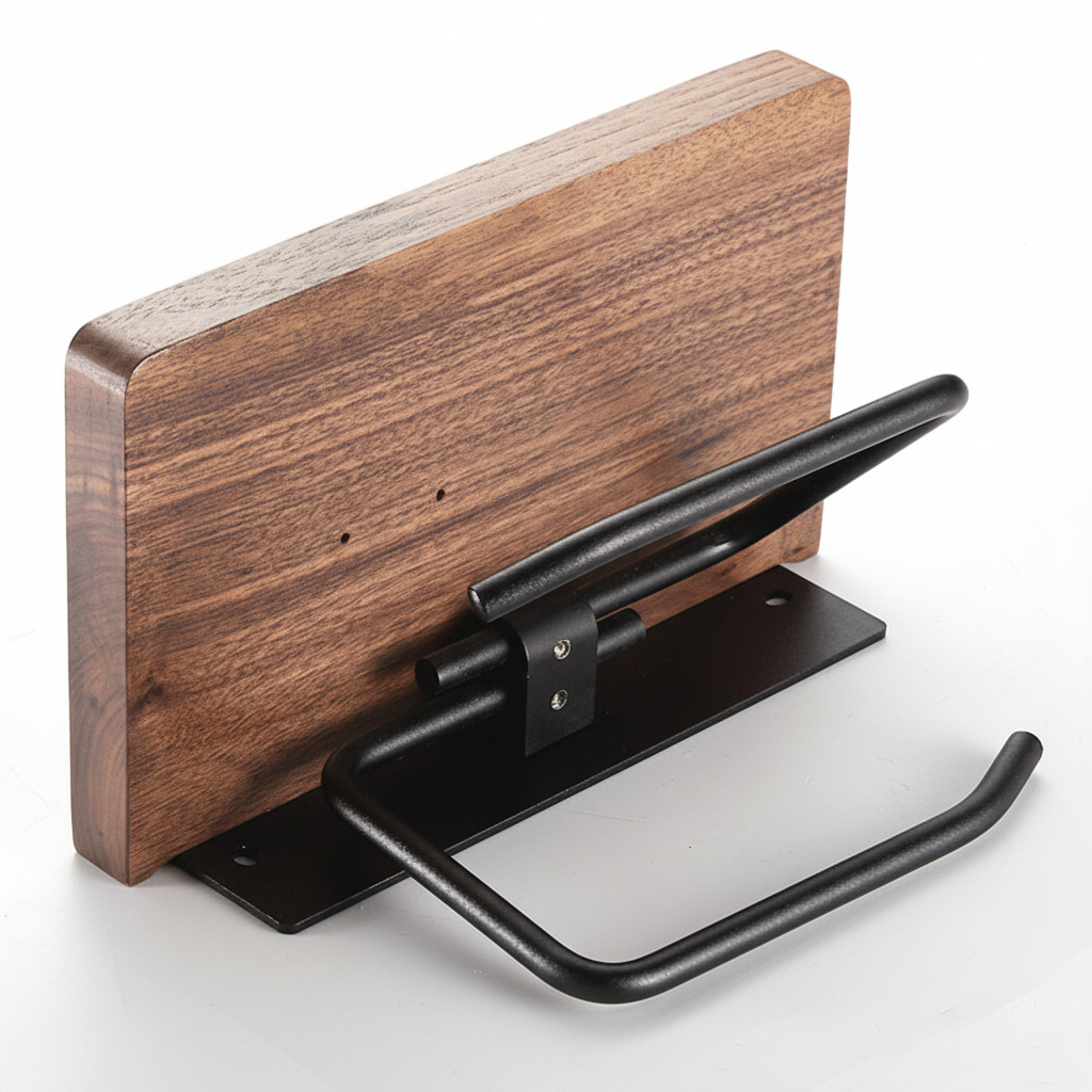 Metal Paper Holder for Industrial Use - Wooden Base