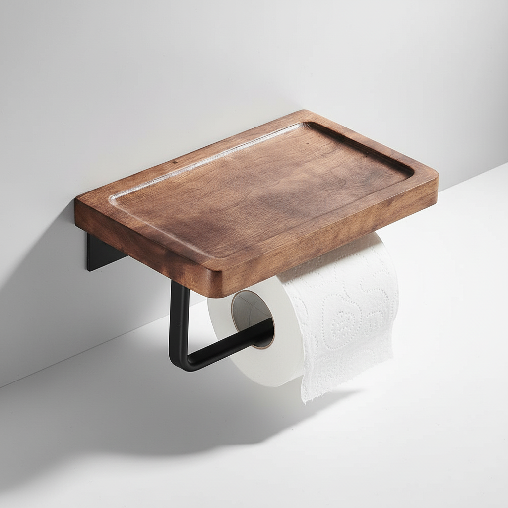 Metal Paper Holder for Industrial Use - Wooden Base