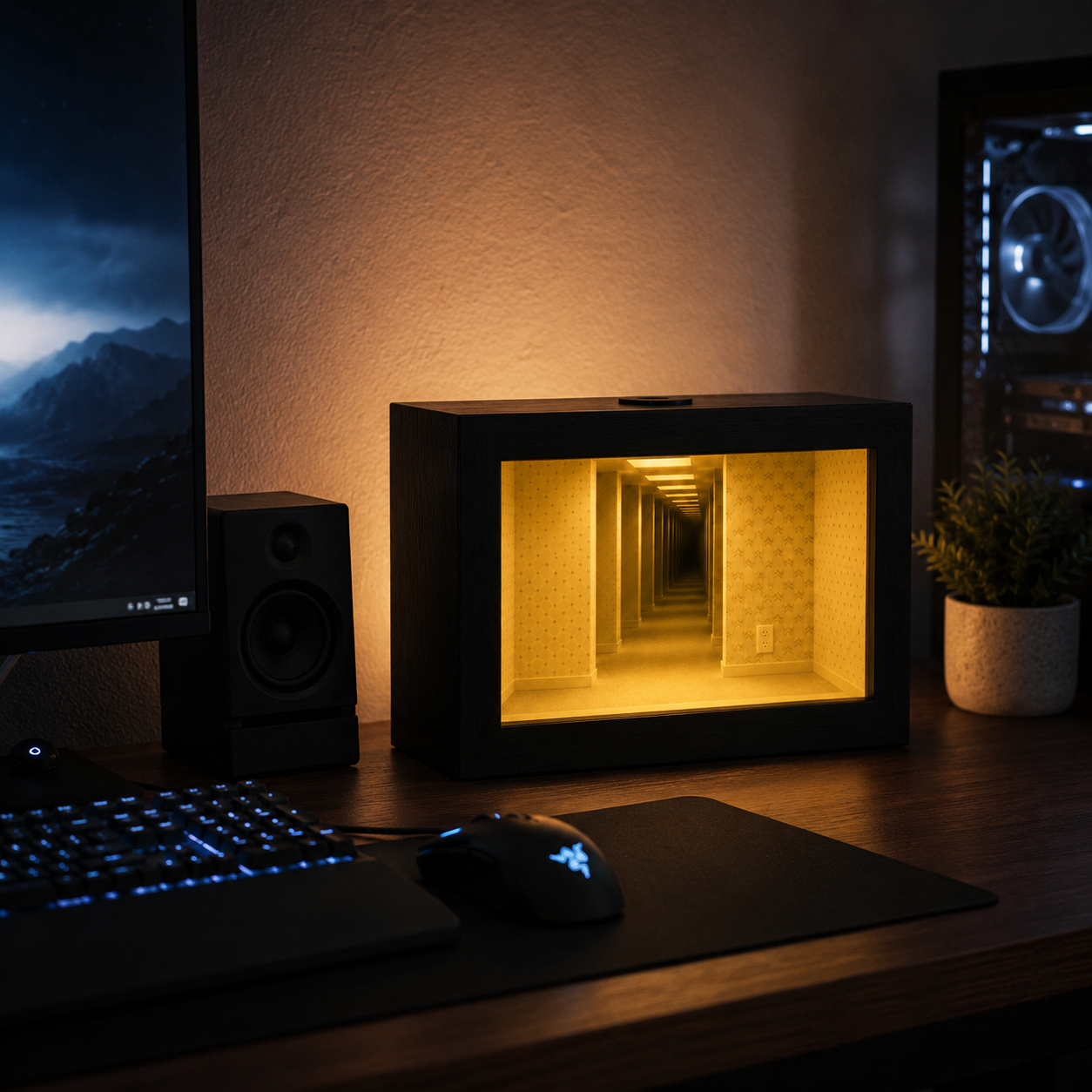 Modern Infinity Mirror Table Lamp with Warm LED Glow