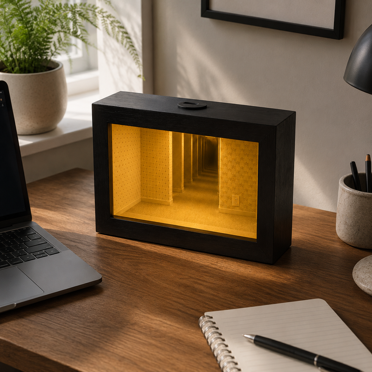 Modern Infinity Mirror Table Lamp with Warm LED Glow