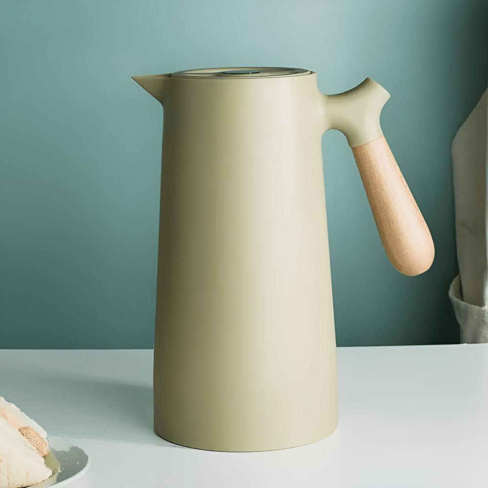 Elegant 1L Thermal Beverage Server with Wooden Handle