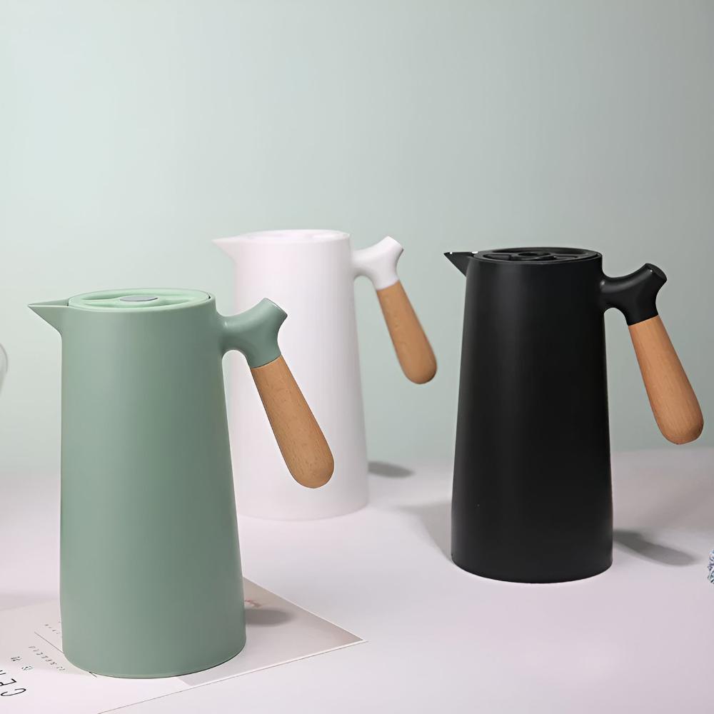 Elegant 1L Thermal Beverage Server with Wooden Handle