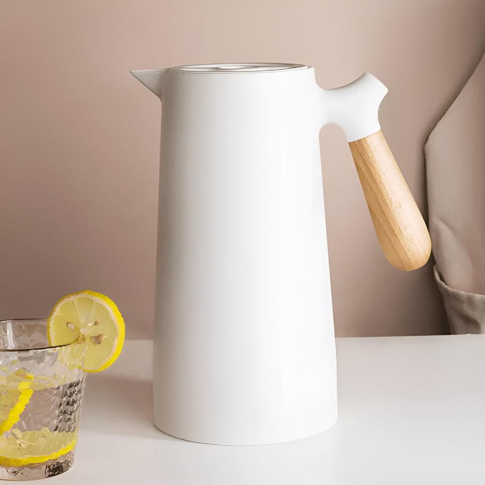 Elegant 1L Thermal Beverage Server with Wooden Handle