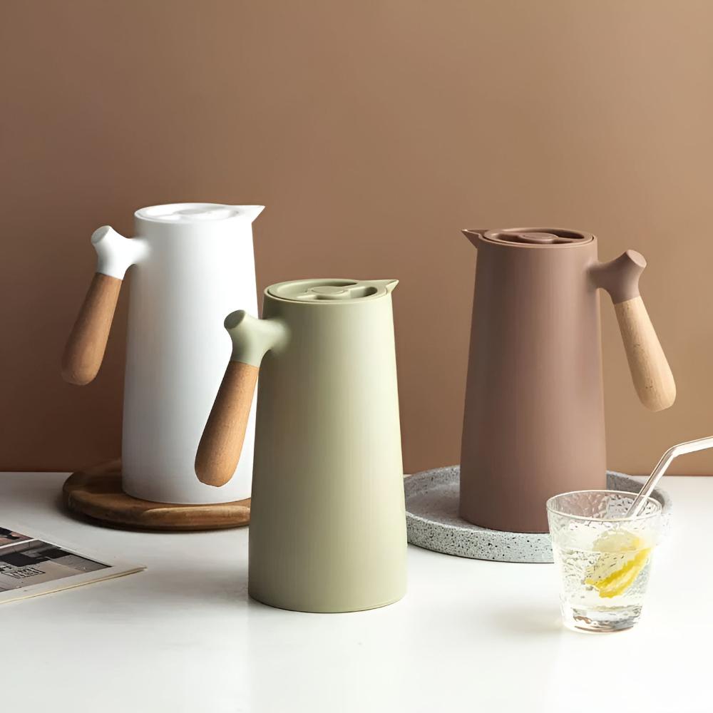 Elegant 1L Thermal Beverage Server with Wooden Handle
