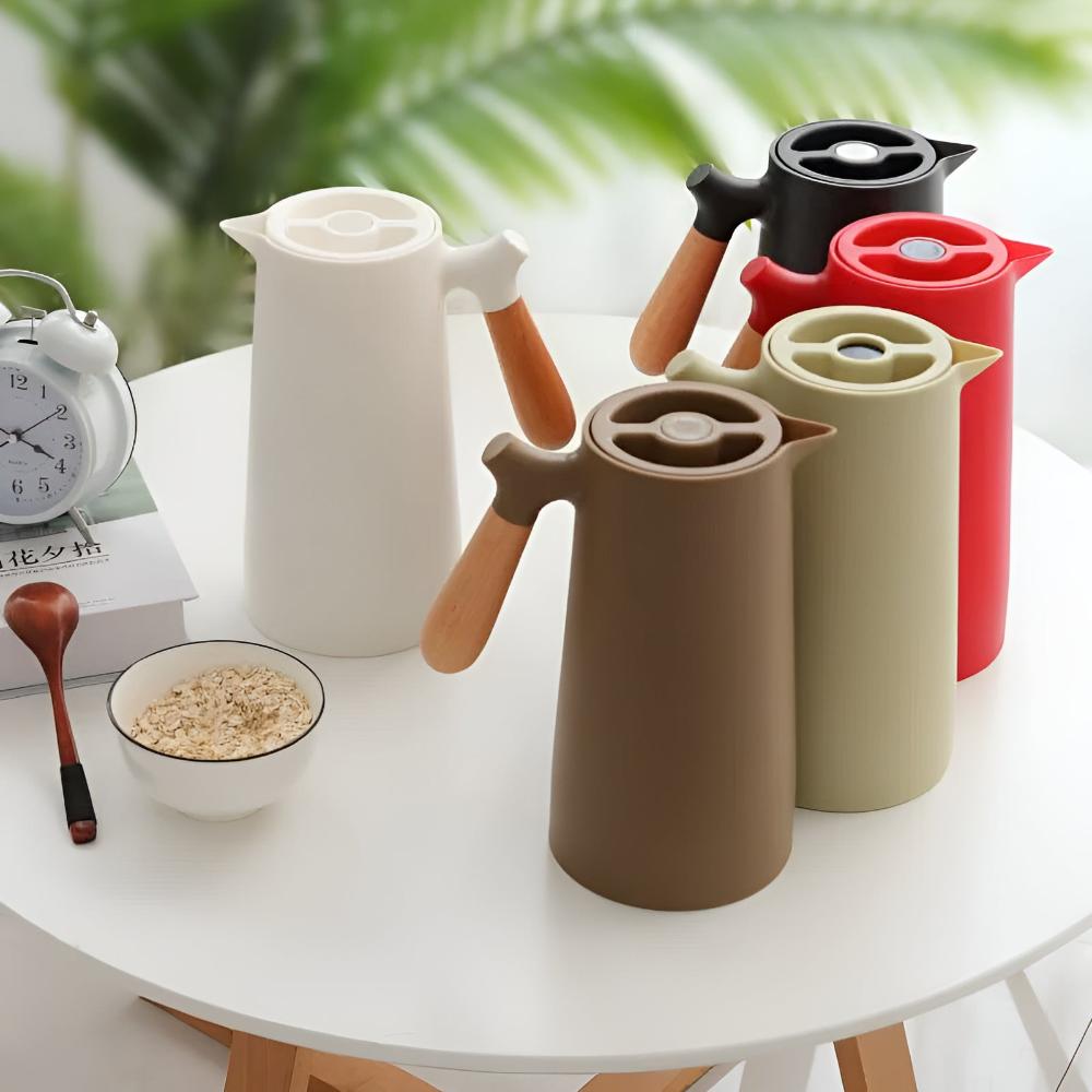 Elegant 1L Thermal Beverage Server with Wooden Handle