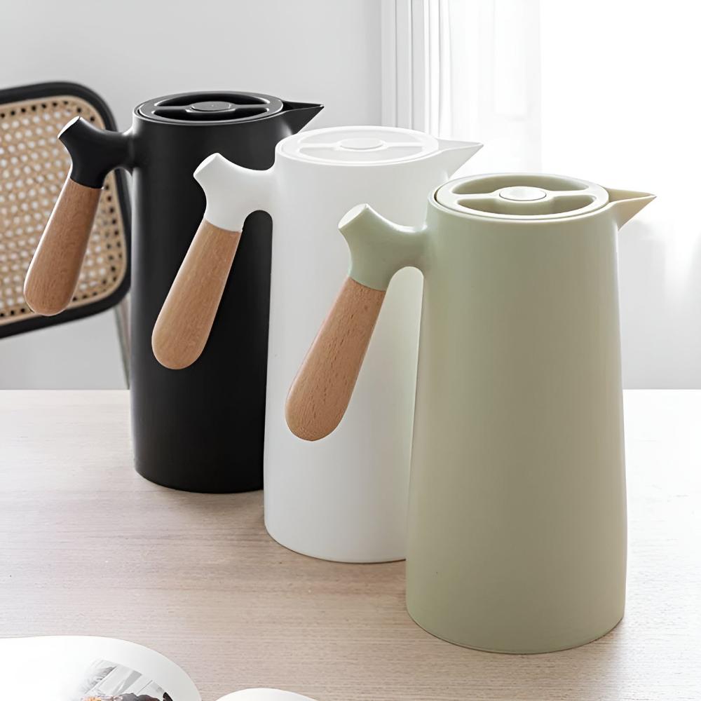 Elegant 1L Thermal Beverage Server with Wooden Handle