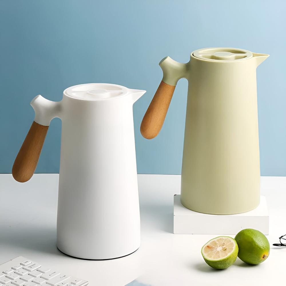 Elegant 1L Thermal Beverage Server with Wooden Handle