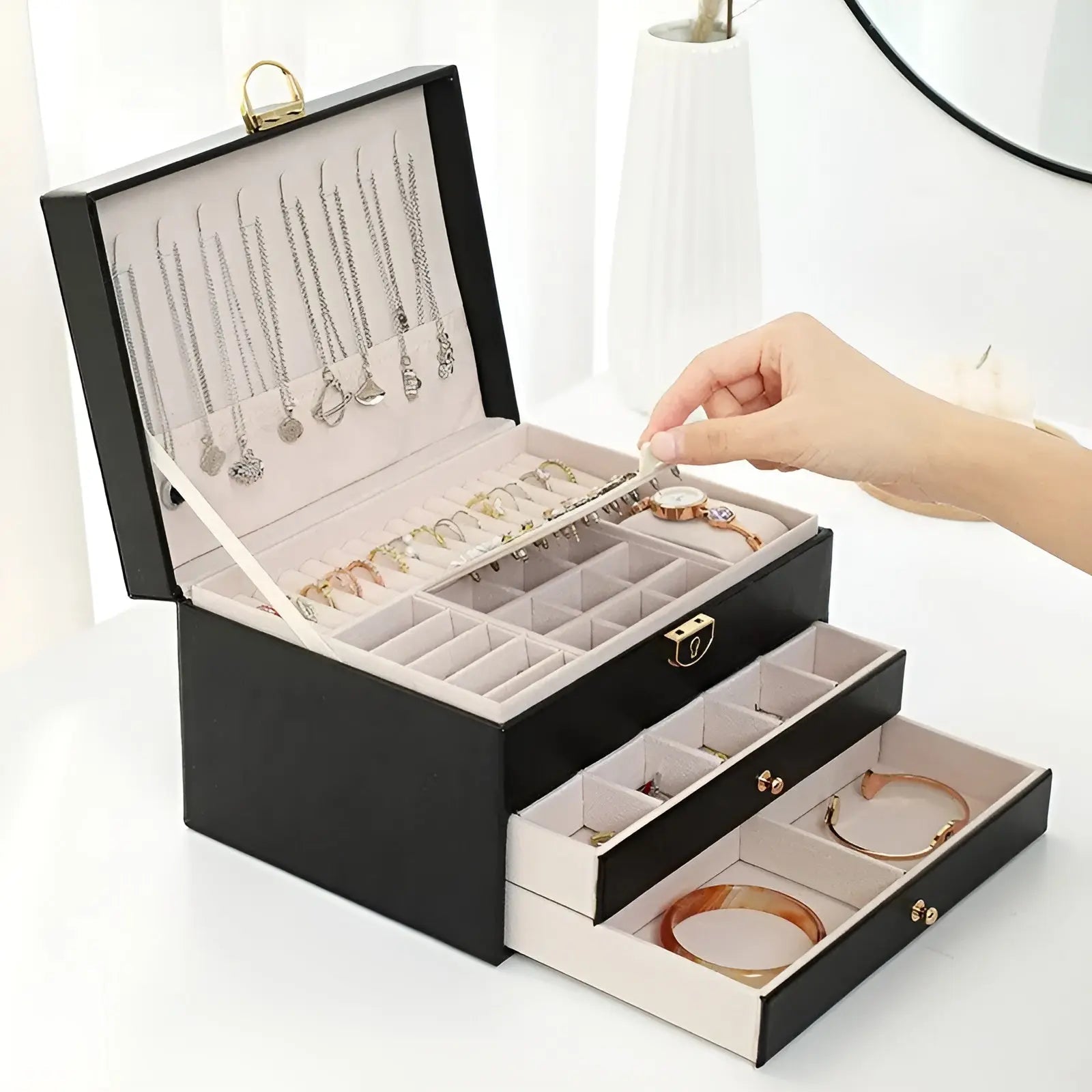 Elegant Jewelry Organizer with Three-Tier Storage
