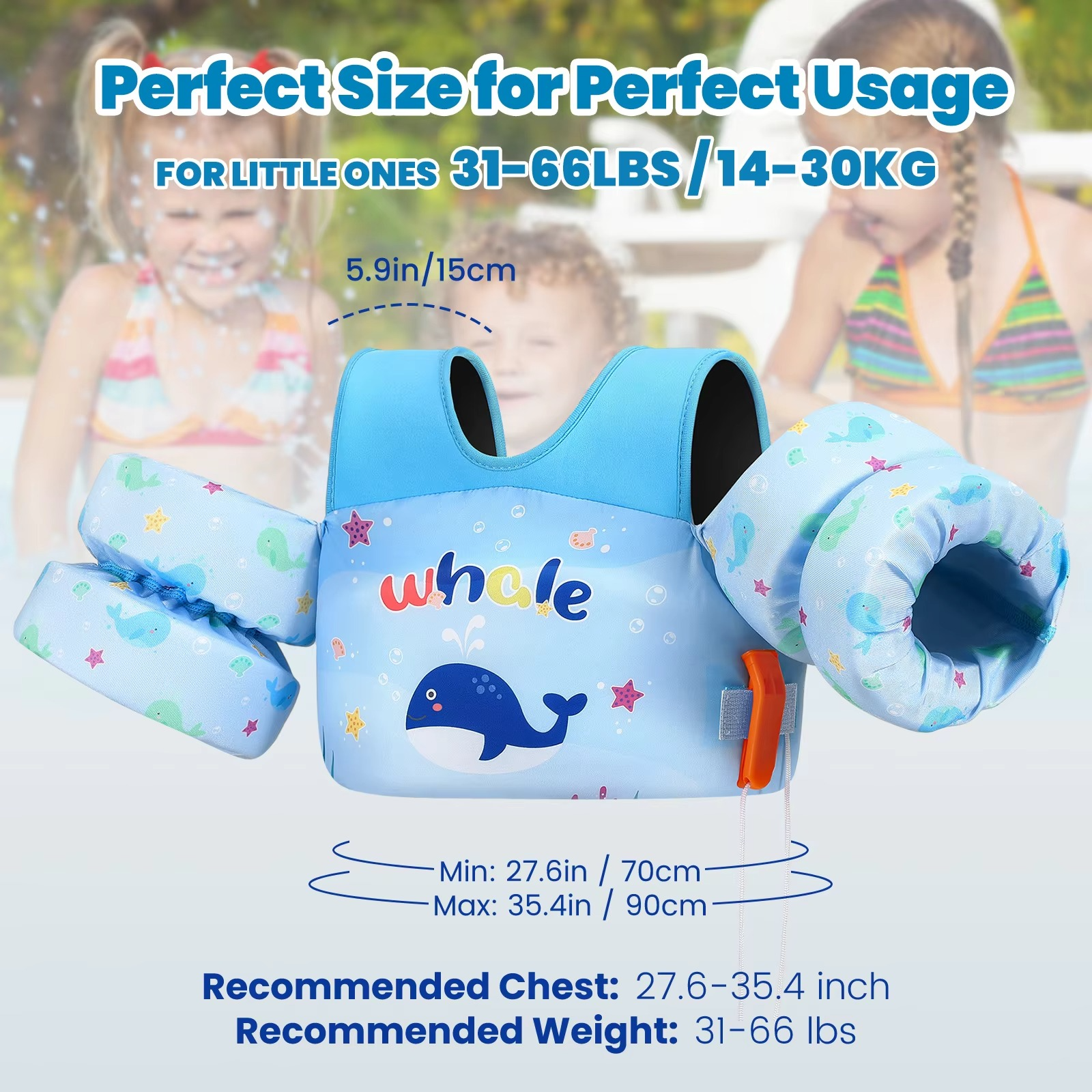 Children's Floating Safety Vest with Arm Support & Whistle