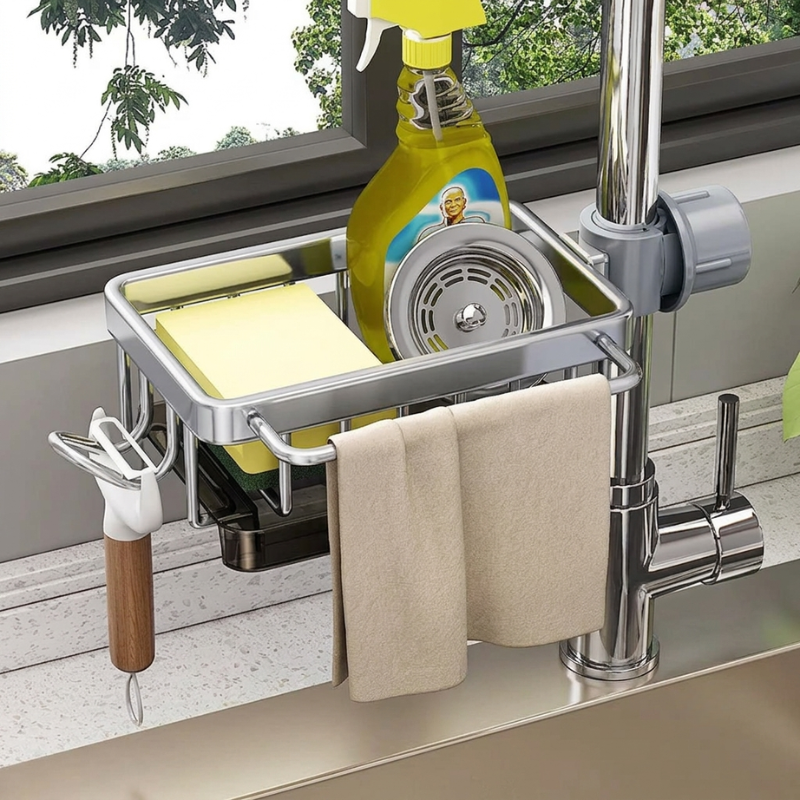 Versatile Over-Sink Organizer for Sponges and Cleaning Tools