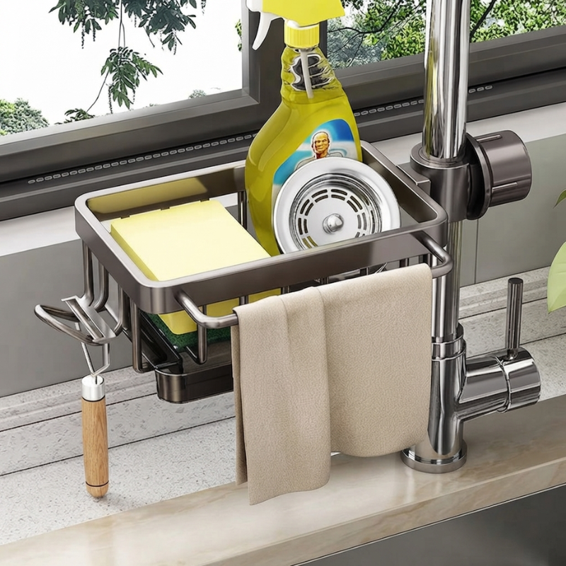 Versatile Over-Sink Organizer for Sponges and Cleaning Tools