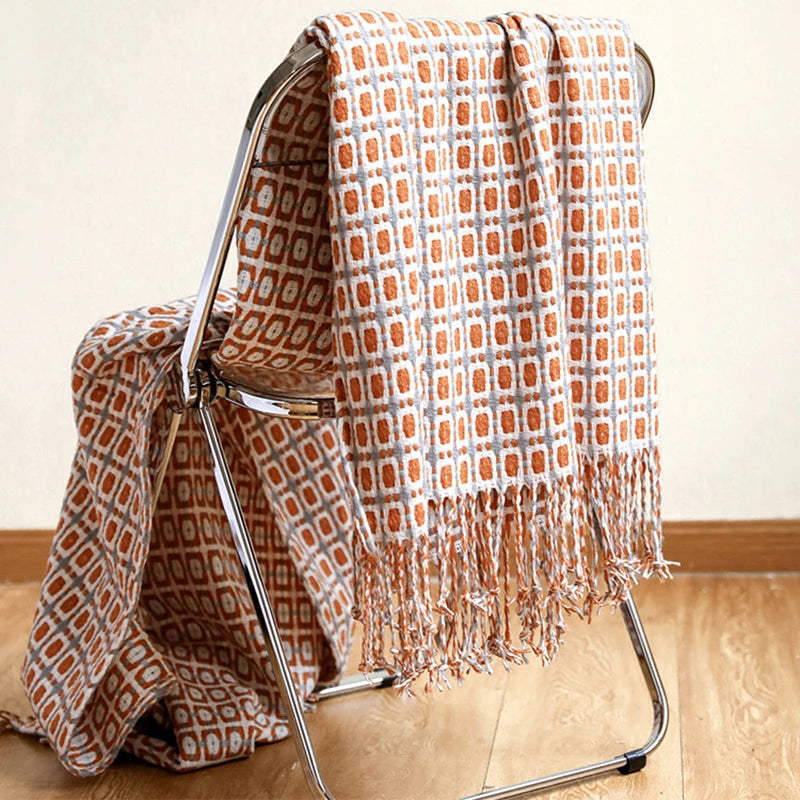 Chic Knit Throw Blanket with Geometric Design and Tassels