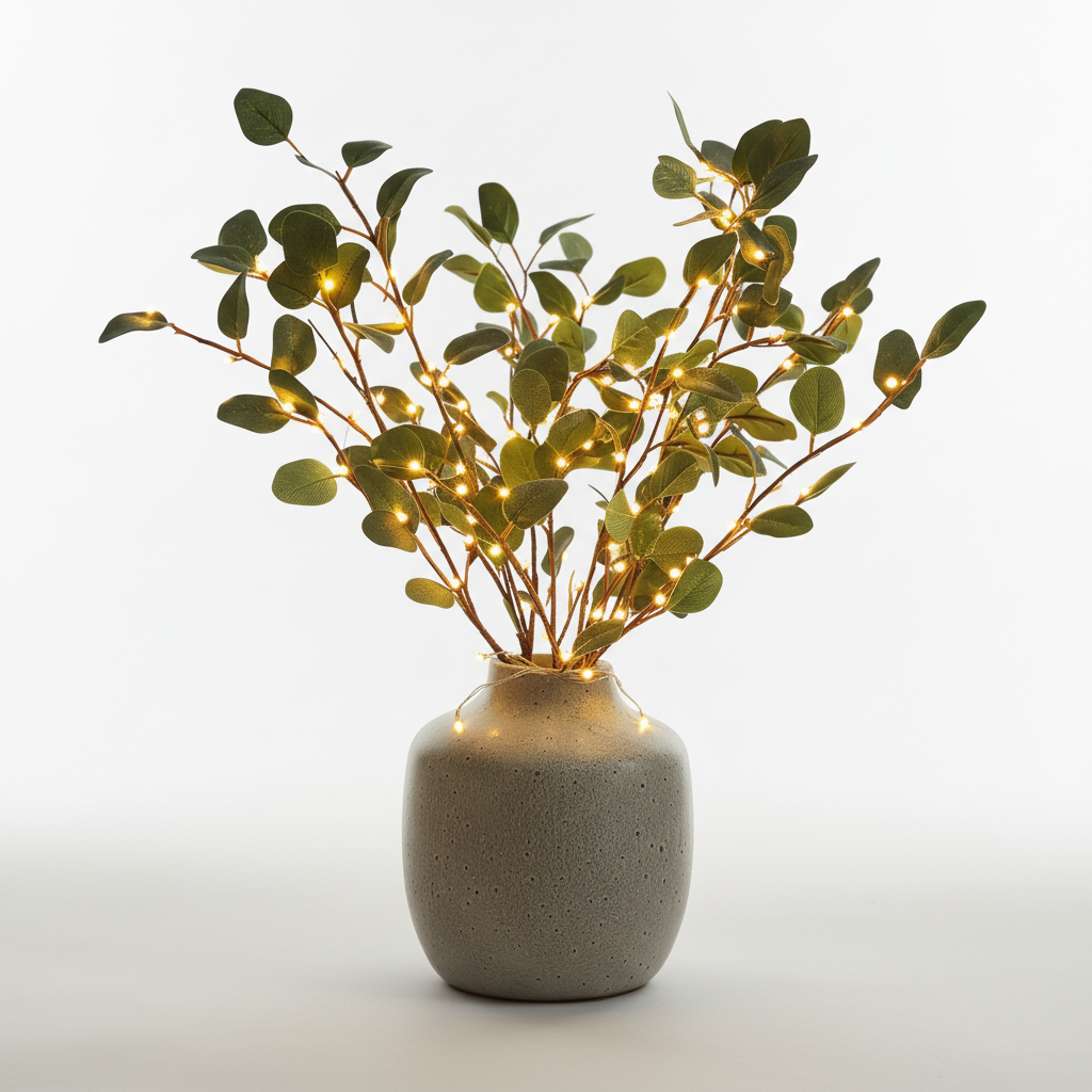 LED-Illuminated Artificial Olive Branch - Decorative Light Accent