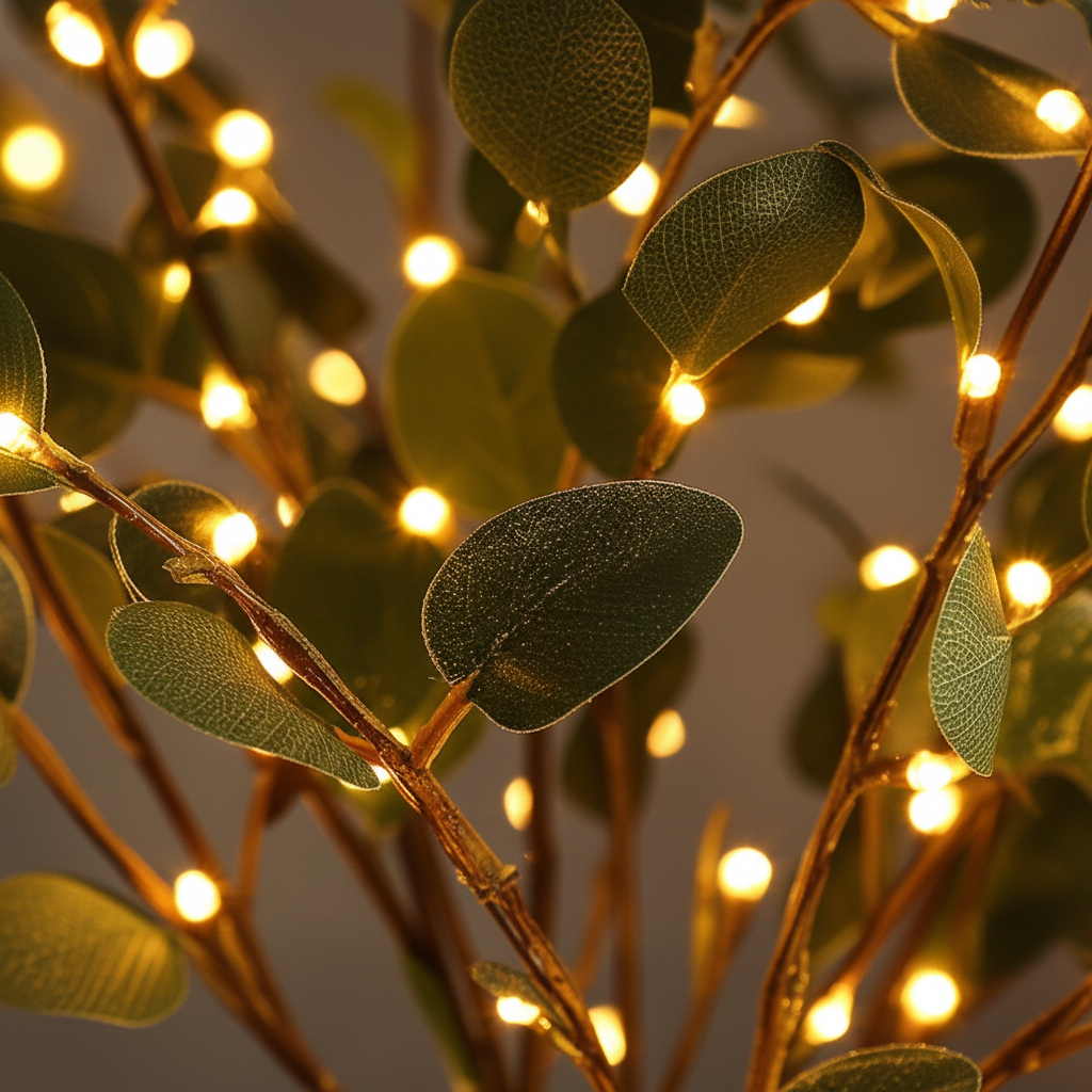 LED-Illuminated Artificial Olive Branch - Decorative Light Accent