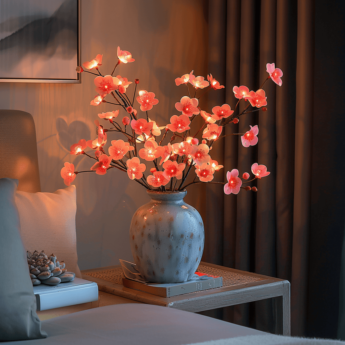 LED-Illuminated Artificial Olive Branch - Decorative Light Accent