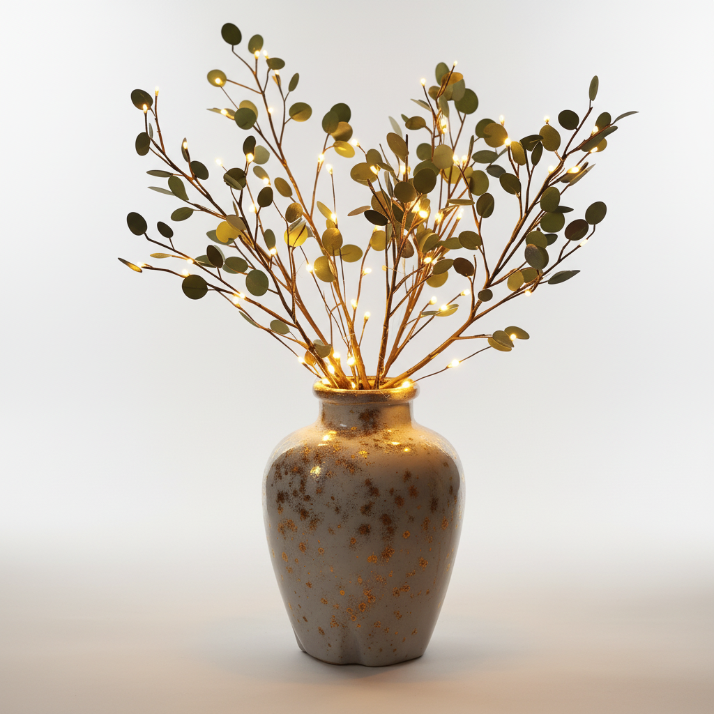LED-Illuminated Artificial Olive Branch - Decorative Light Accent