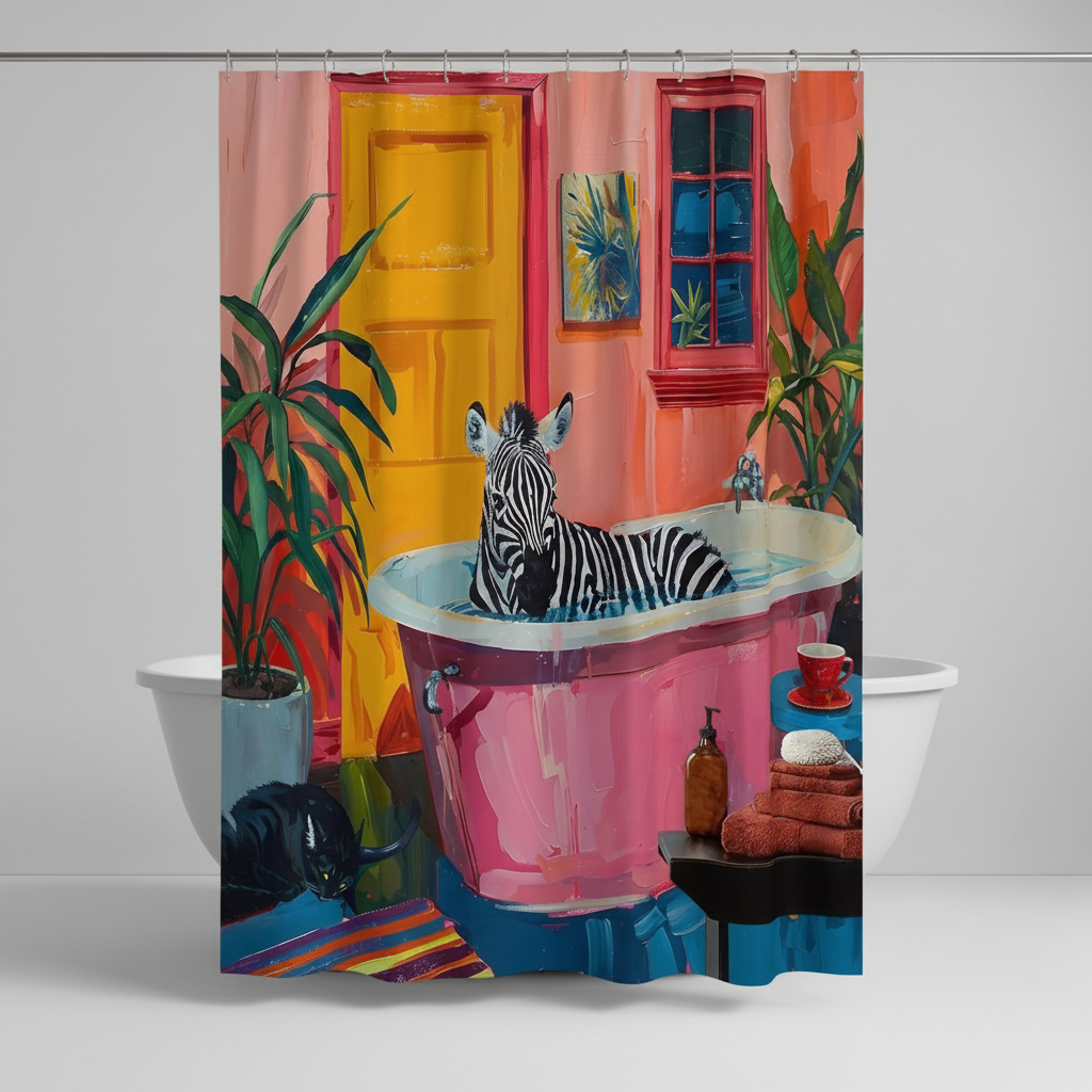Zebra Print Polyester Shower Curtain - Artistic Design