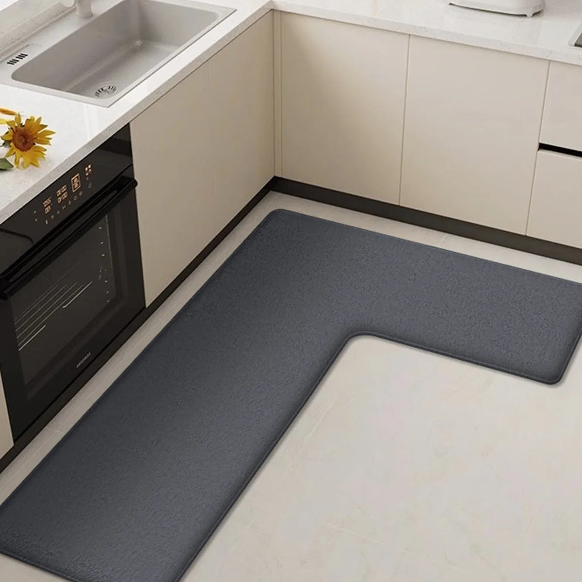 Comfort-Guard L-Shaped Kitchen Floor Mat with Non-Slip Base