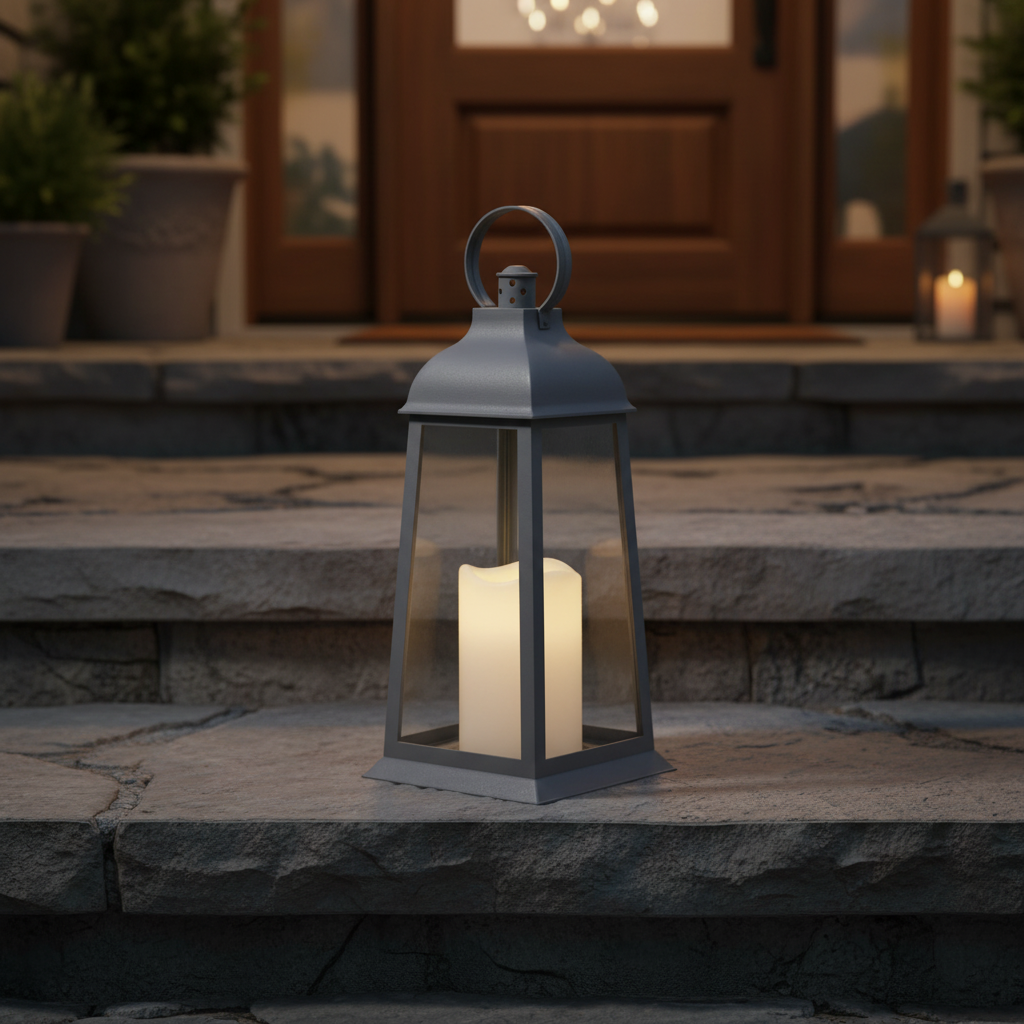 Glass LED Lantern Candle for Outdoor Use