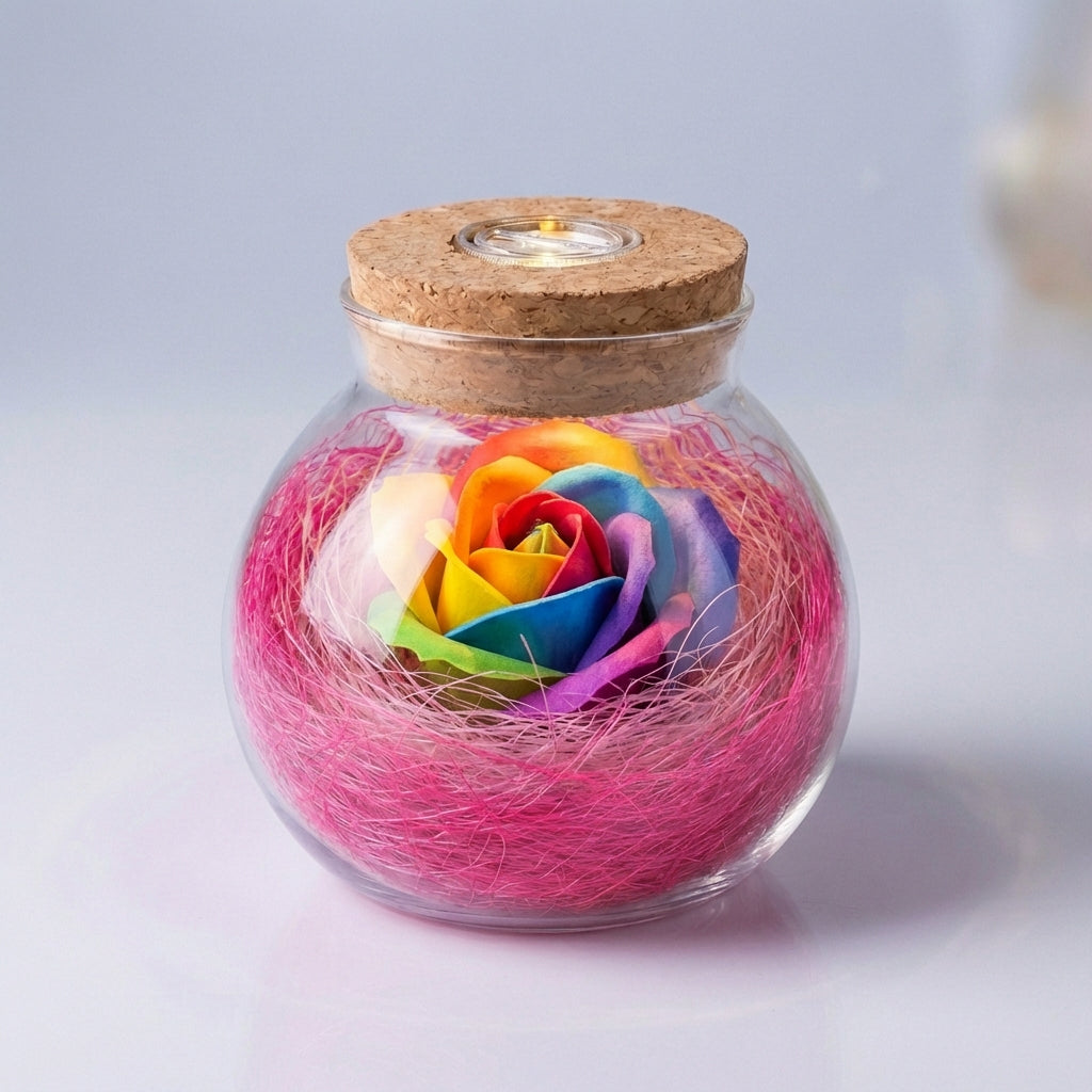 Rose-Shaped LED Lamp in Jar – Decorative Lighting