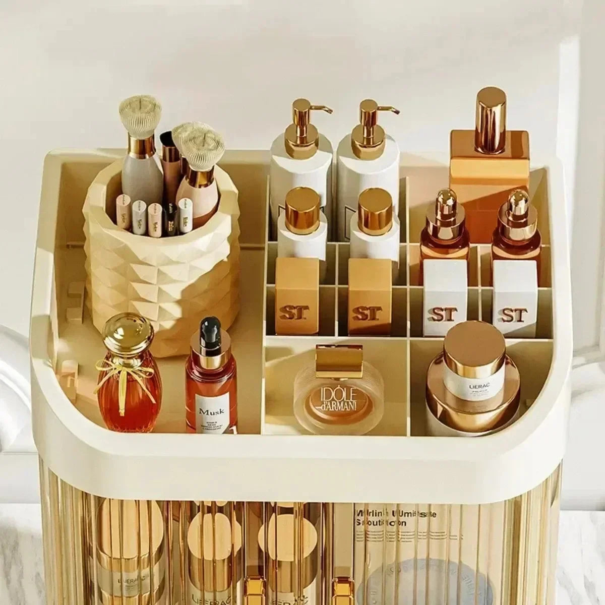 Elegant Cosmetic Storage Case with Dustproof Design and Drawer